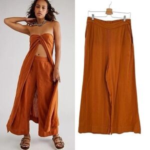 Free People Banita Linen Blend Wide-Leg Pant In Rust